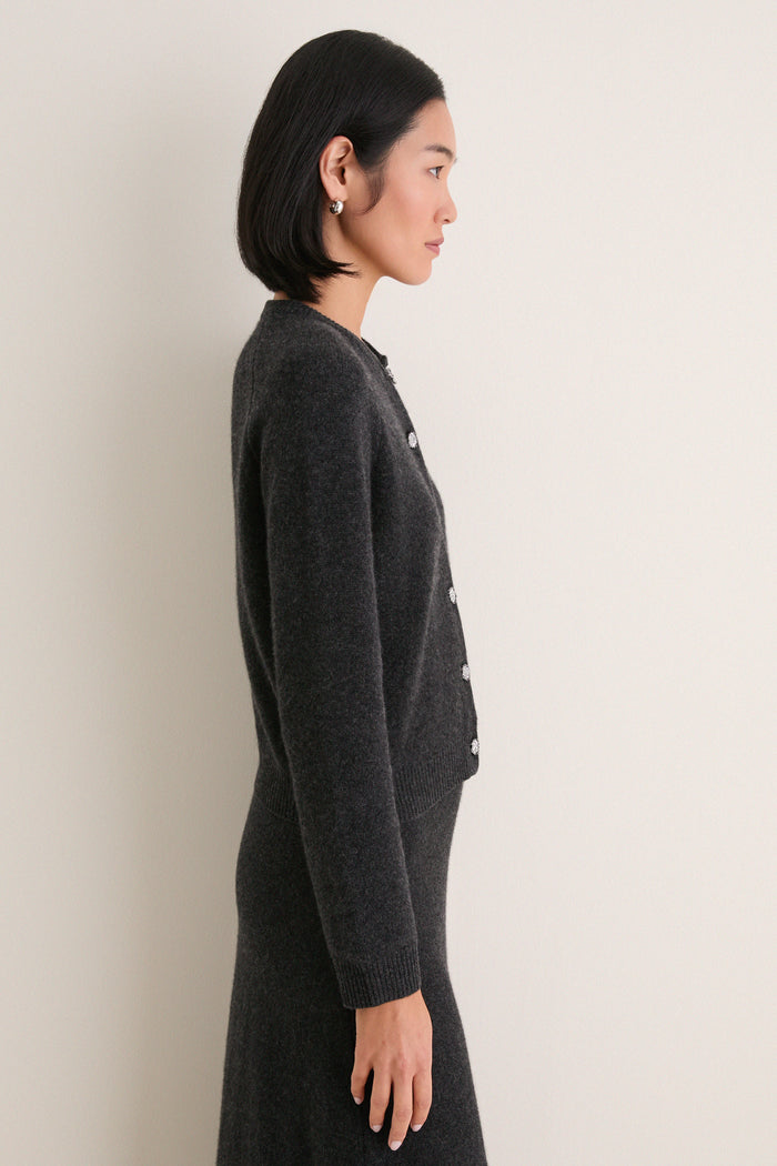 Charcoal Cashmere Embellished Button Lillian Cardigan