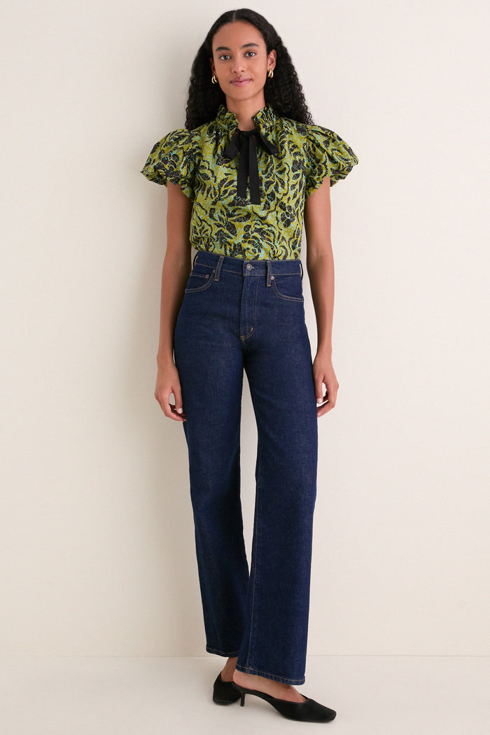 Chartreuse Estela Short Sleeve Cotton Top