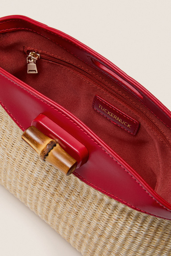 Cherry and Raffia Lock Clutch