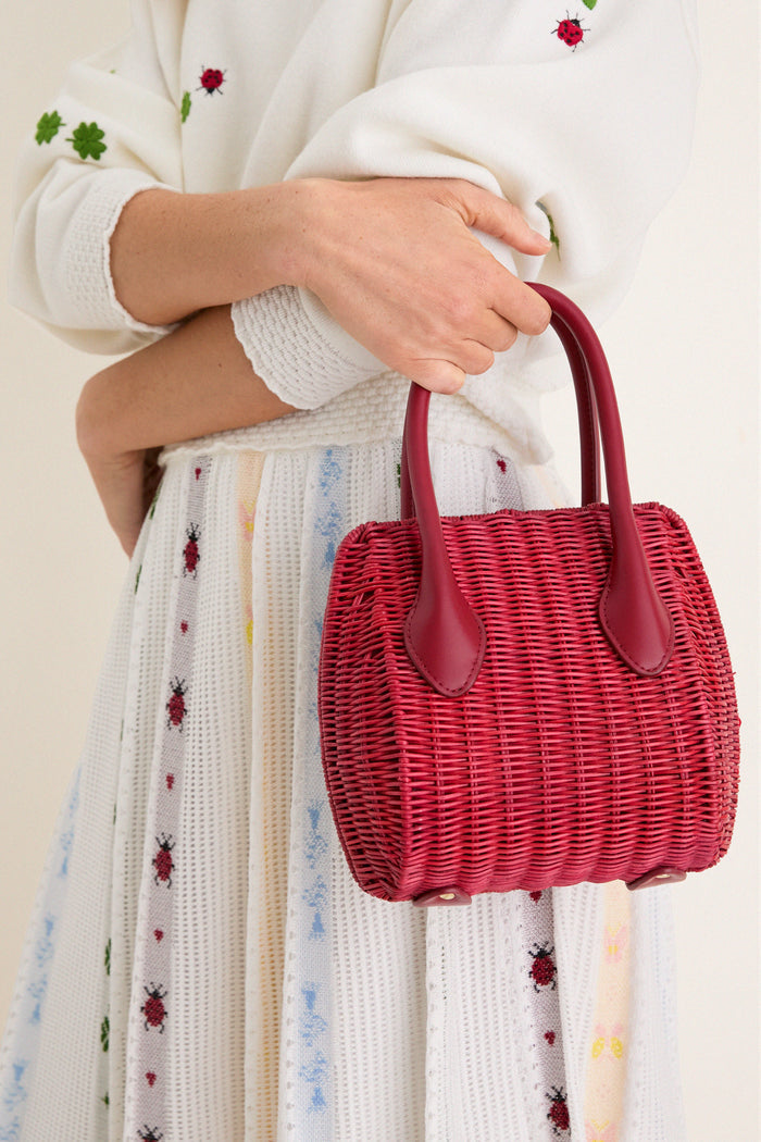 Cherry Wicker Wave Top Handle Bag