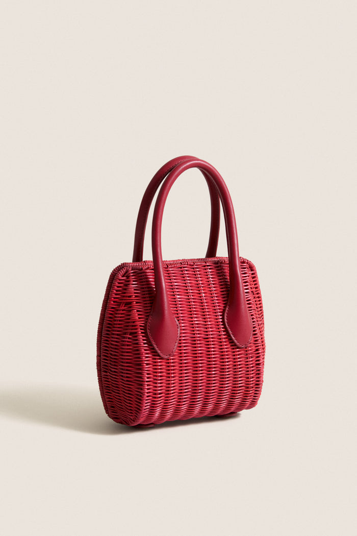 Cherry Wicker Wave Top Handle Bag