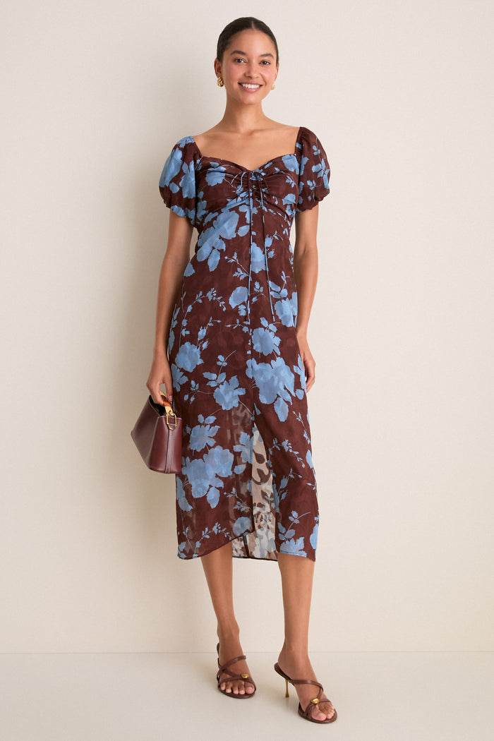 Chocolate & Blue Floral Savannah Midi Dress