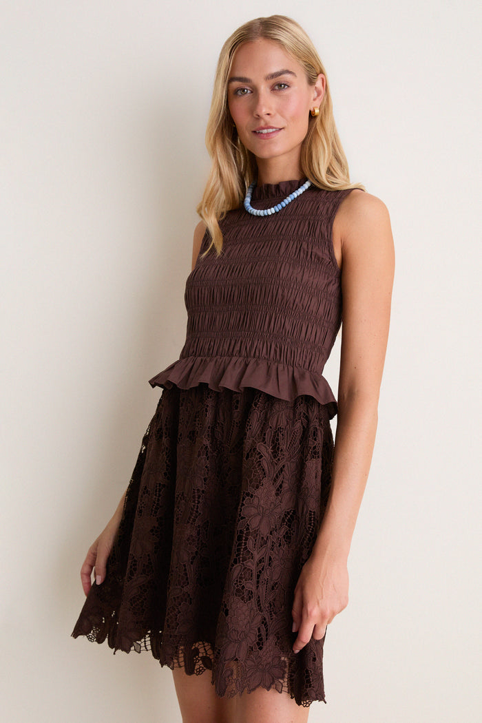 Chocolate Brown Eyelet Seaton Mini Dress