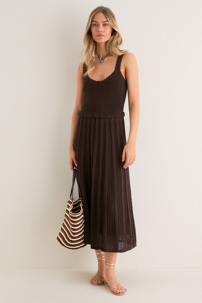 Chocolate Brown Knit Anne Midi Dress