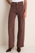 Chocolate Brown Studded Column Jean