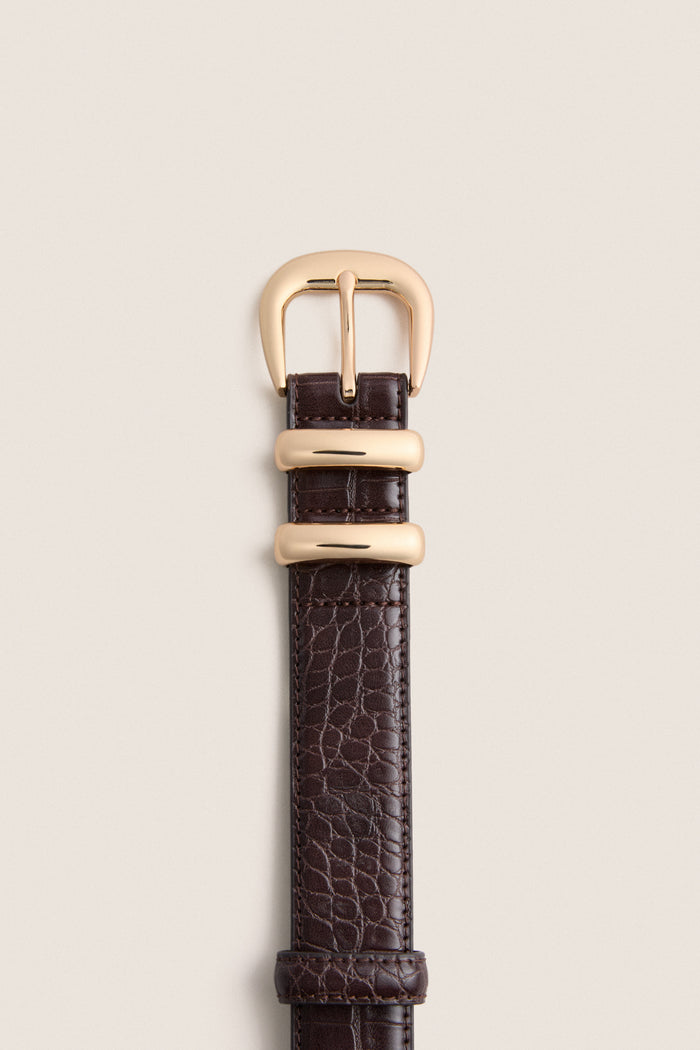 Chocolate Croc-Embossed Western Belt
