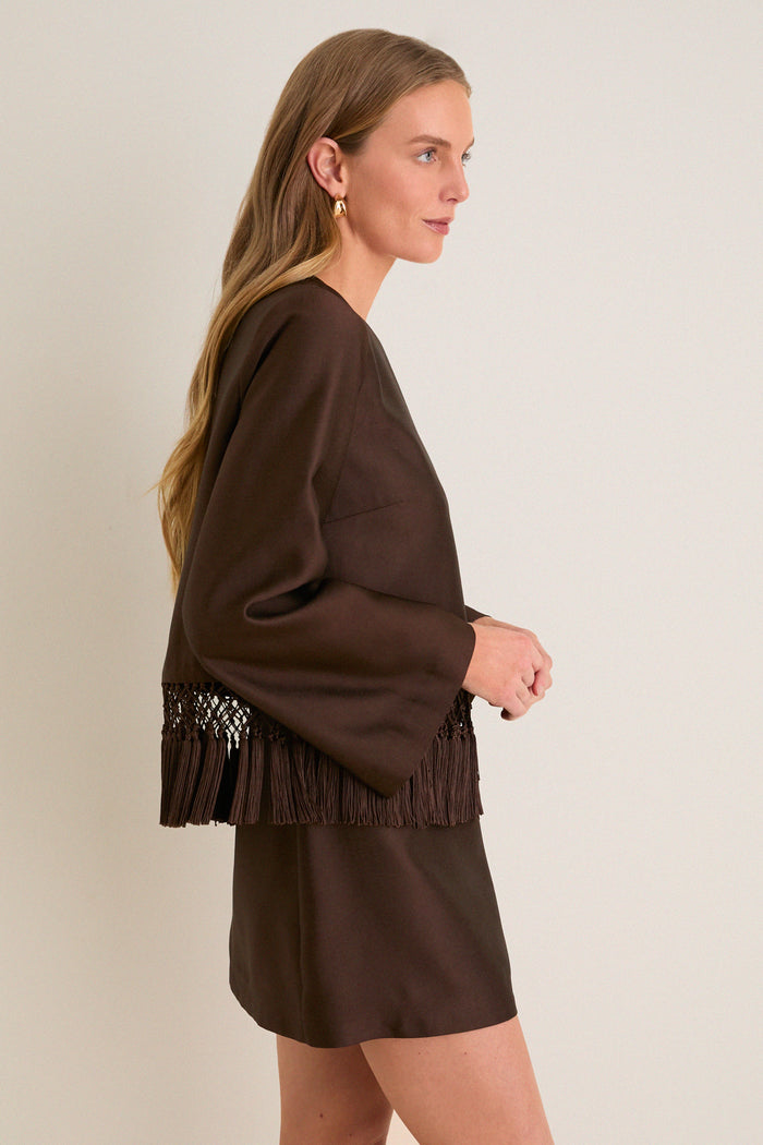 Chocolate Dupioni Maxine Tassel Top