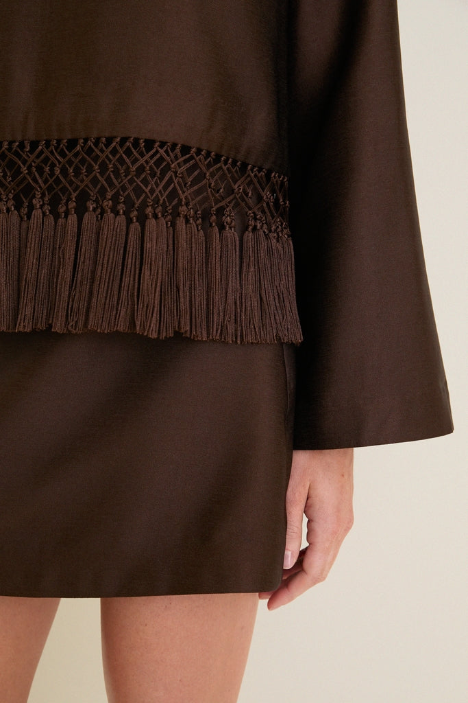 Chocolate Dupioni Opal Straight Mini Skirt