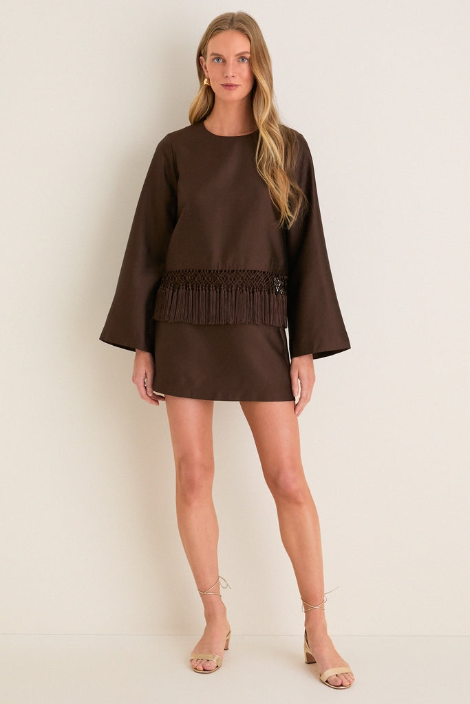 Chocolate Dupioni Opal Straight Mini Skirt