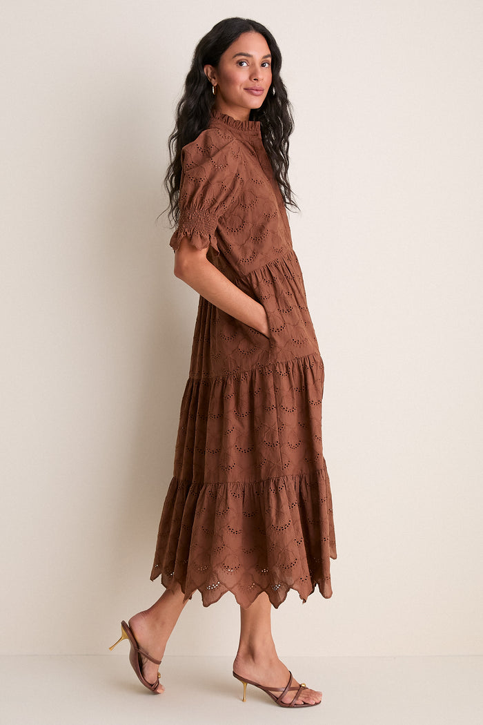 Chocolate Eyelet Bennett Midi Dress