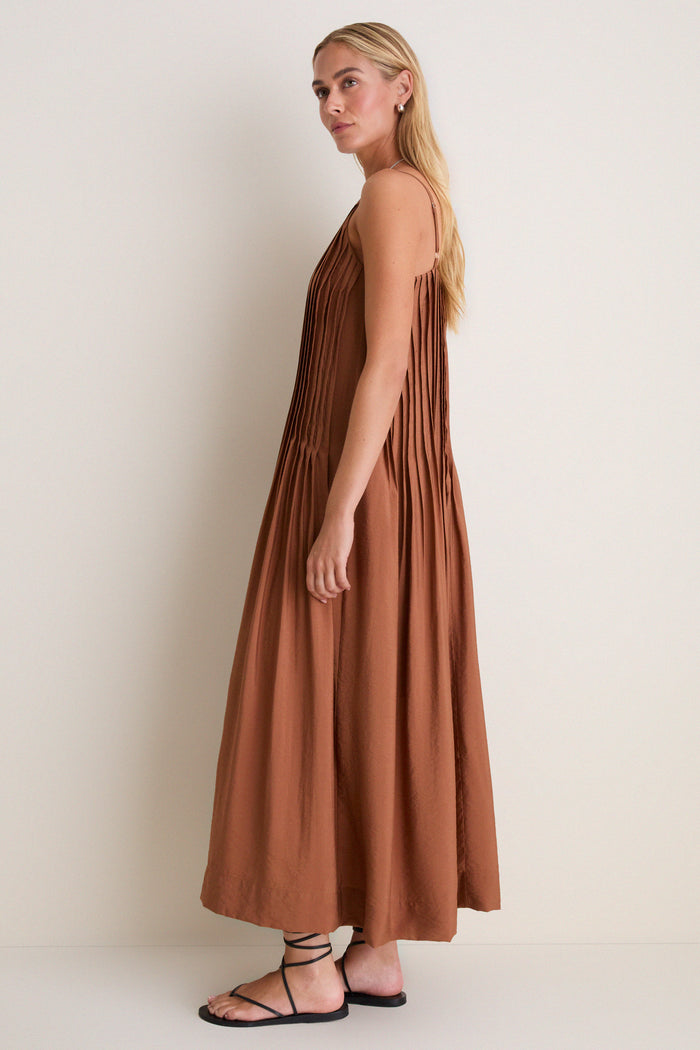 Chocolate V Neck Pleated Front Detail Maxi Dress