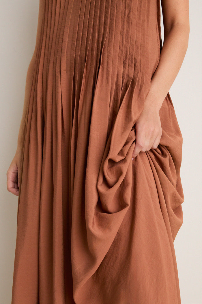 Chocolate V Neck Pleated Front Detail Maxi Dress