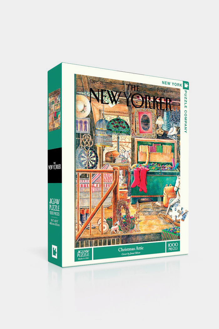 Christmas Attic Jigsaw Puzzle: A classic 1,000-piece puzzle featuring The New Yorker’s 1987 Christmas cover, effortlessly blending fun and high-end holiday nostalgia.