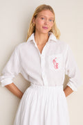 Classic Oxford White Linen Button Down, effortlessly styled with relaxed fit and iconic Big Pony embroidery, exudes fun, high-end appeal for confident, easygoing wear.