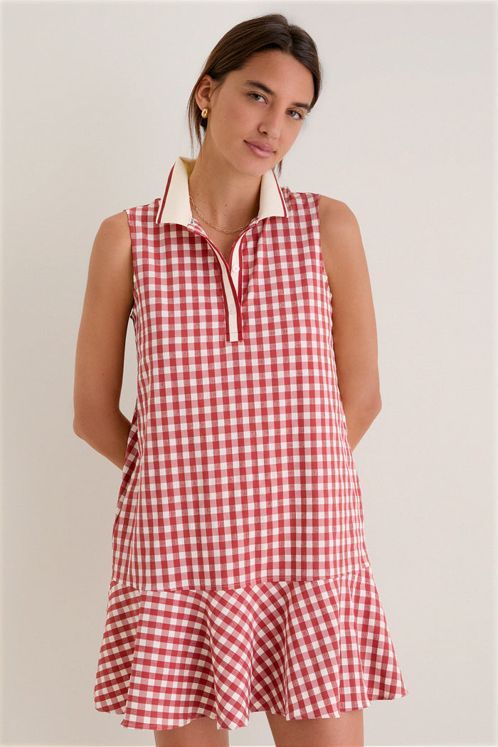 Clay Gingham Sleeveless Performance Seersucker May Golf Dress