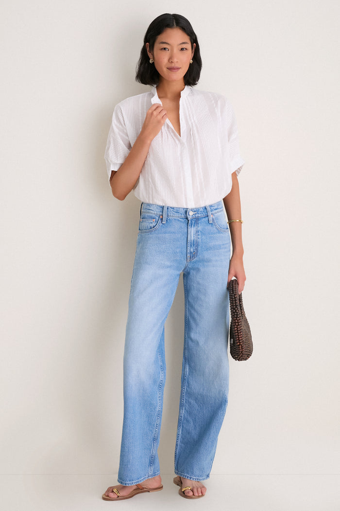 Cloud Seersucker Organic Mandarin Collar Top