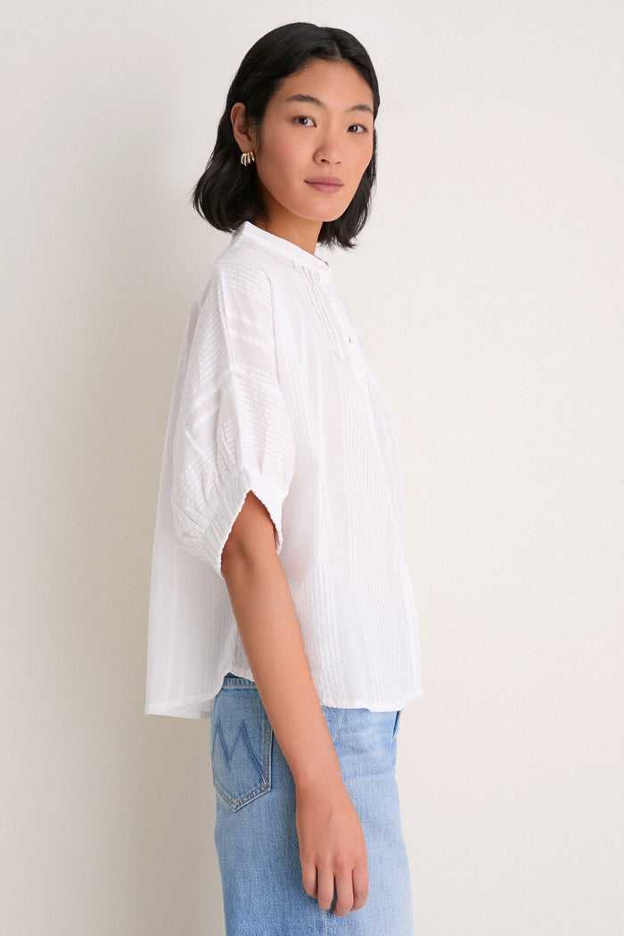 Cloud Seersucker Organic Mandarin Collar Top
