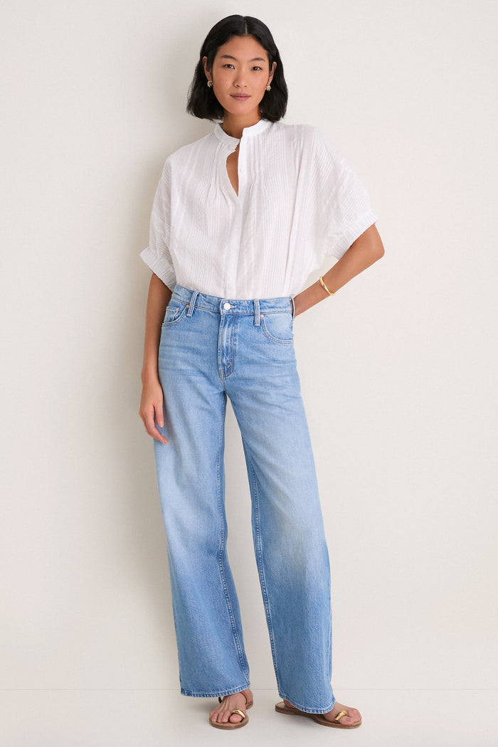 Cloud Seersucker Organic Mandarin Collar Top