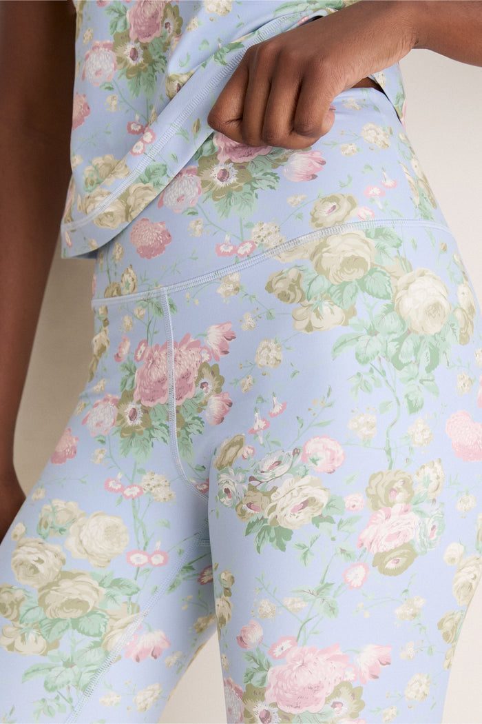 Person wearing classic Clubhouse Chintz High Rise Compression Spandex MacKenzie Legging, showcasing effortless high-end style with seamless design, perfect for fun, active lifestyles.