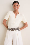 Clubhouse Cream Cotton Short Sleeve Henley Sweater