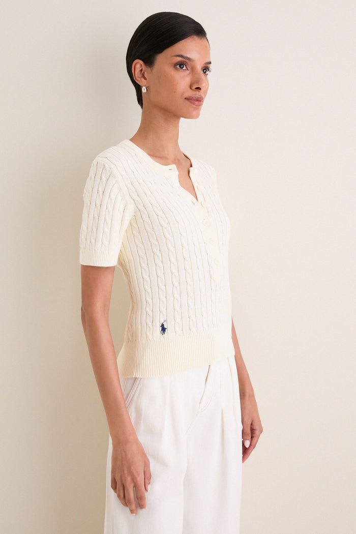 Clubhouse Cream Cotton Short Sleeve Henley Sweater
