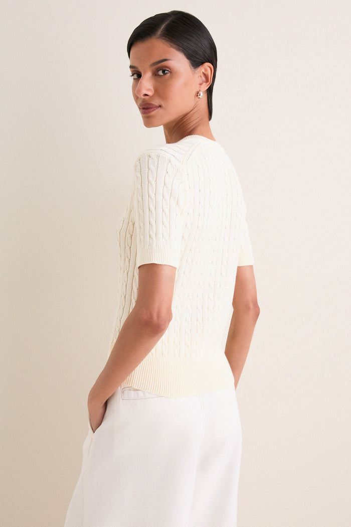 Clubhouse Cream Cotton Short Sleeve Henley Sweater