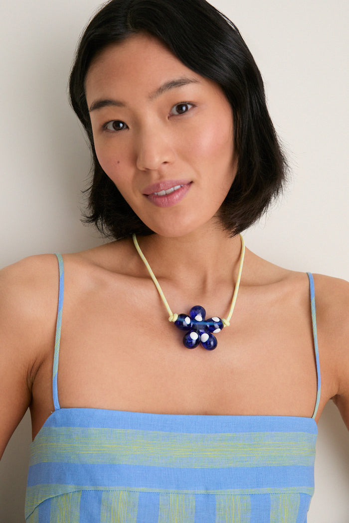 Cobalt Blue and Yellow Glass Halo Pop Necklace