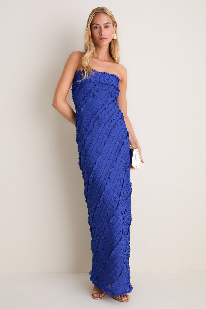 Cobalt Blue Textured Carrie Strapless Dress