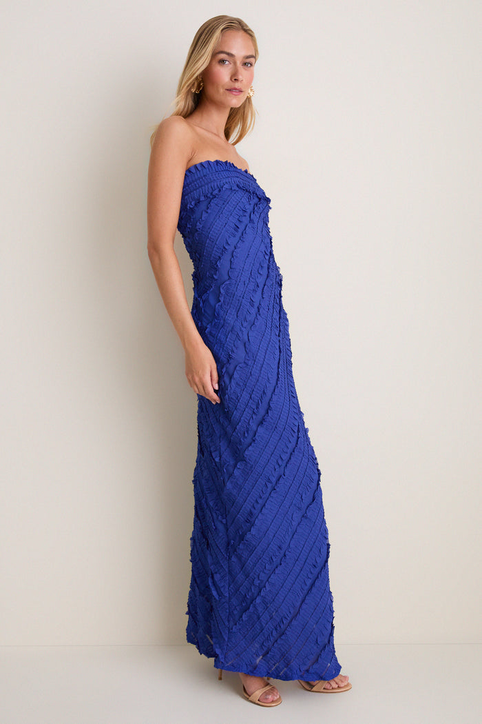 Cobalt Blue Textured Carrie Strapless Dress