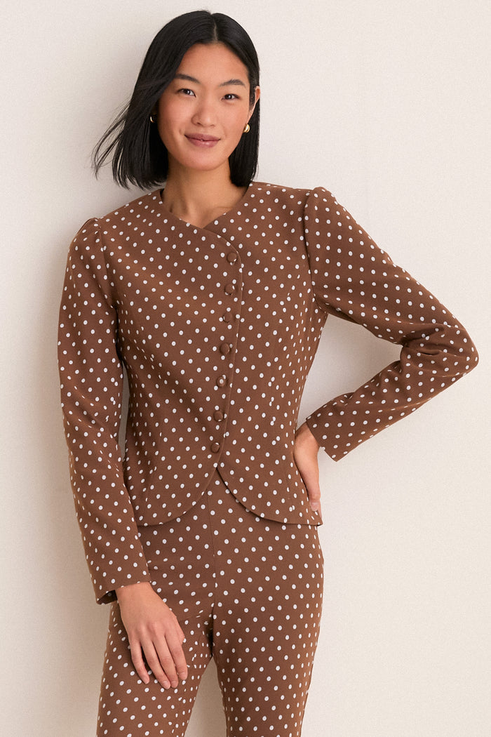 Cocoa Dot Stretch Jacquard Vreeland Top