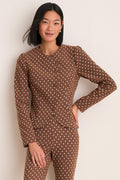 Cocoa Dot Stretch Jacquard Vreeland Top