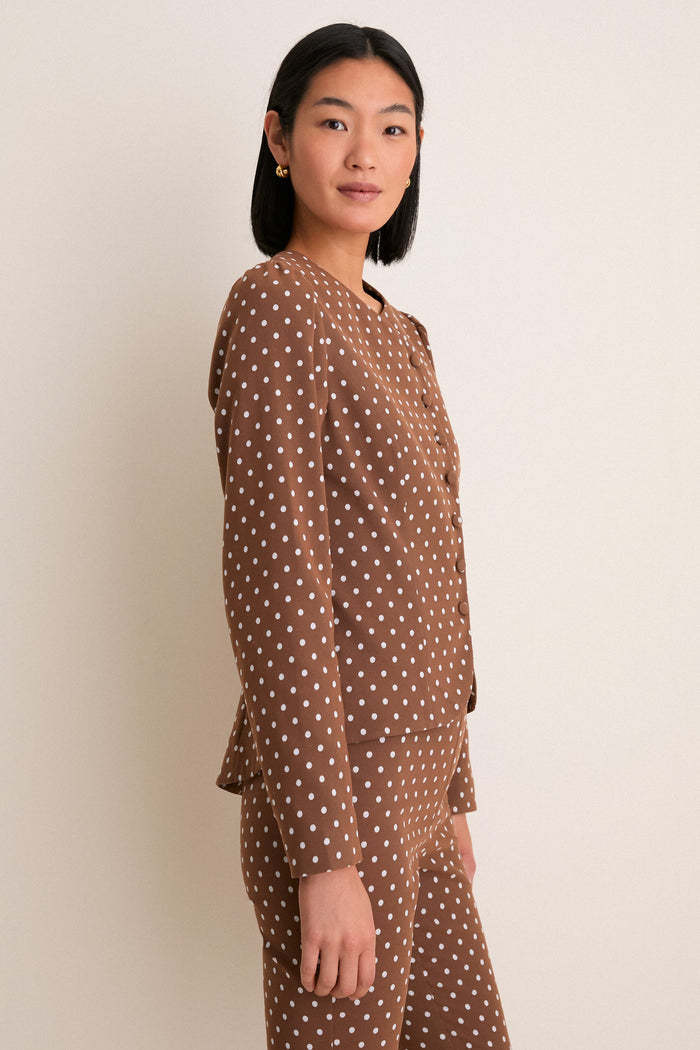 Cocoa Dot Stretch Jacquard Vreeland Top