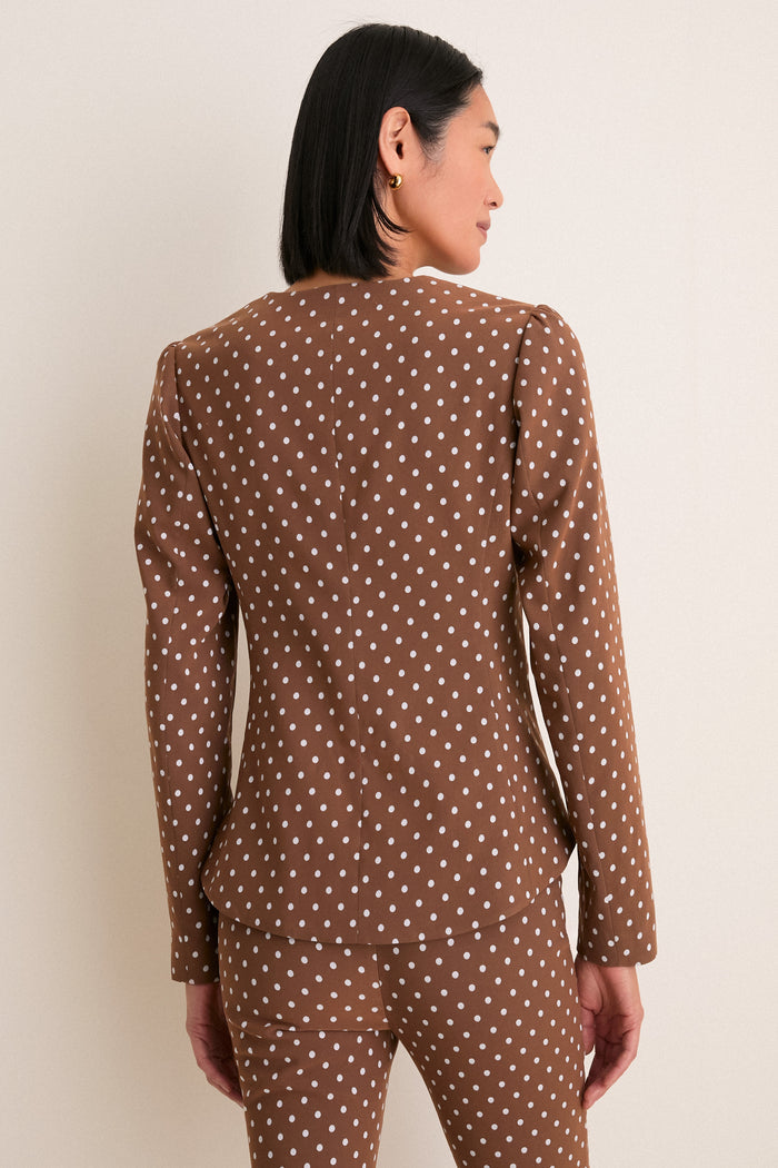 Cocoa Dot Stretch Jacquard Vreeland Top