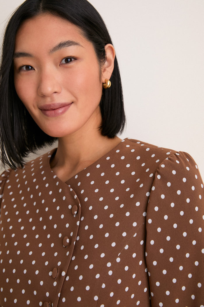 Cocoa Dot Stretch Jacquard Vreeland Top