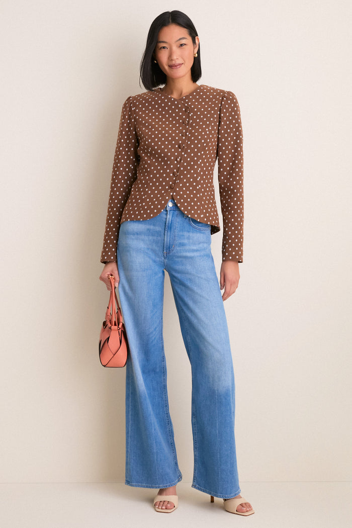 Cocoa Dot Stretch Jacquard Vreeland Top