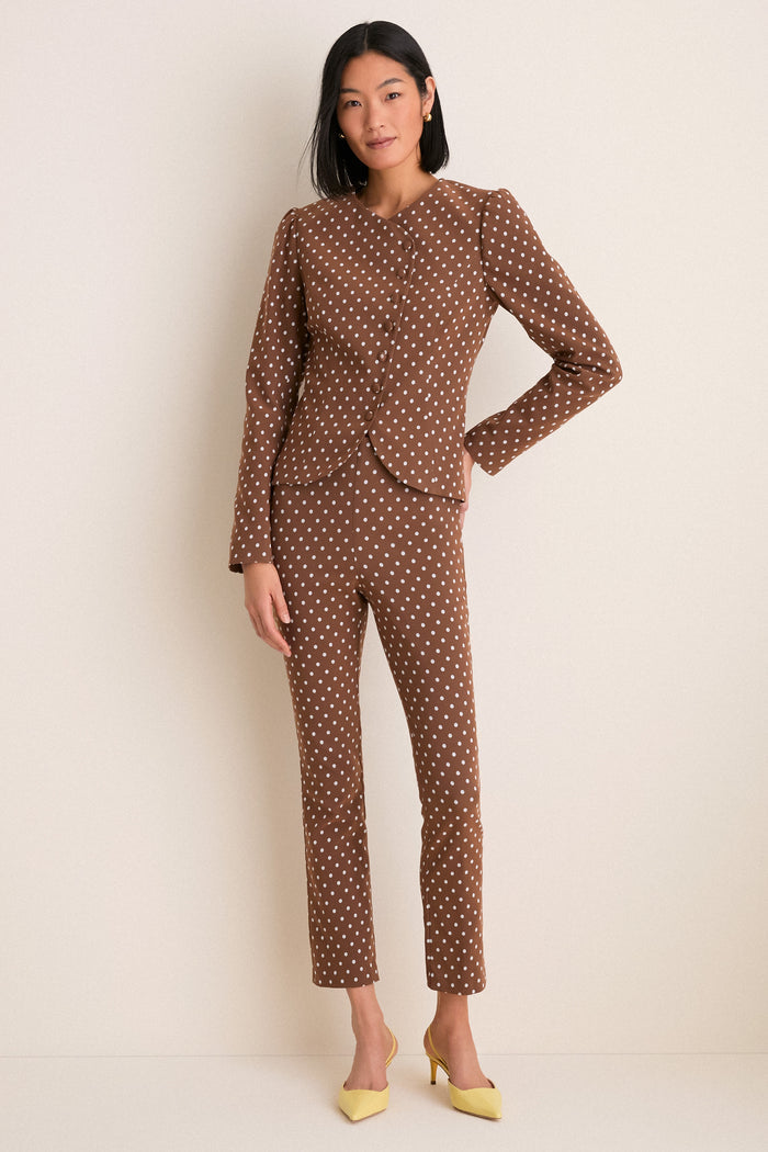 Cocoa Dot Stretch Jacquard Vreeland Top