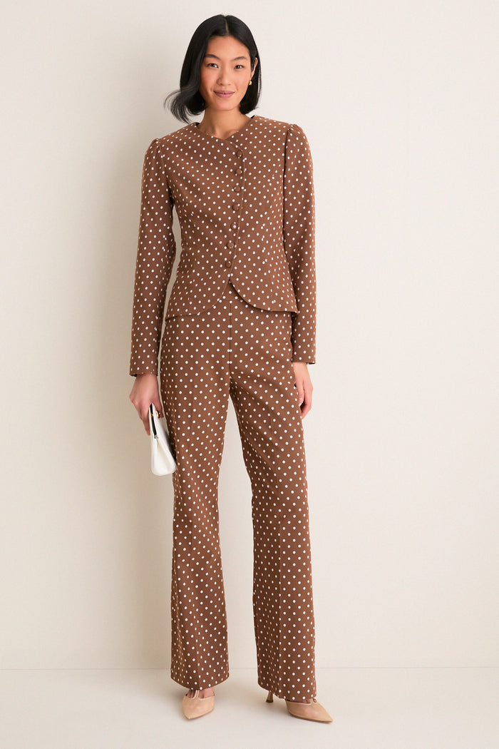 Cocoa Dot Stretch Jacquard Vreeland Top