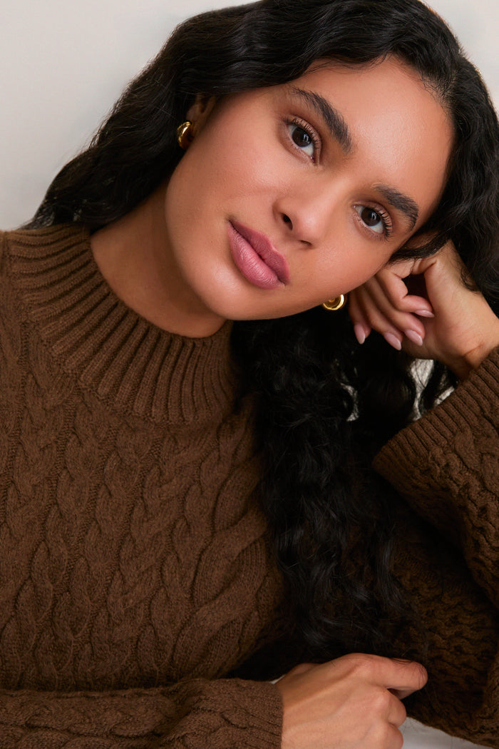 Coffee Cable Knit Lucia Mini Dress