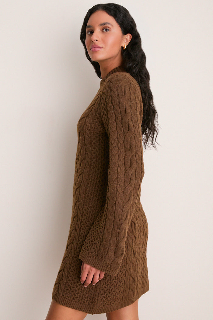 Coffee Cable Knit Lucia Mini Dress