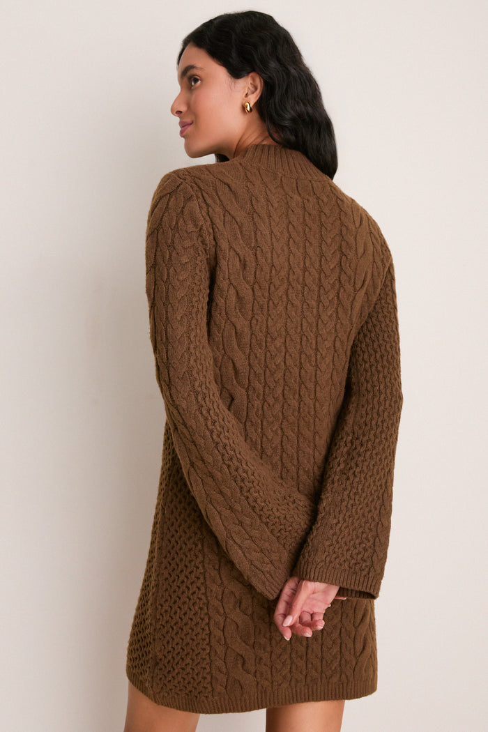 Coffee Cable Knit Lucia Mini Dress