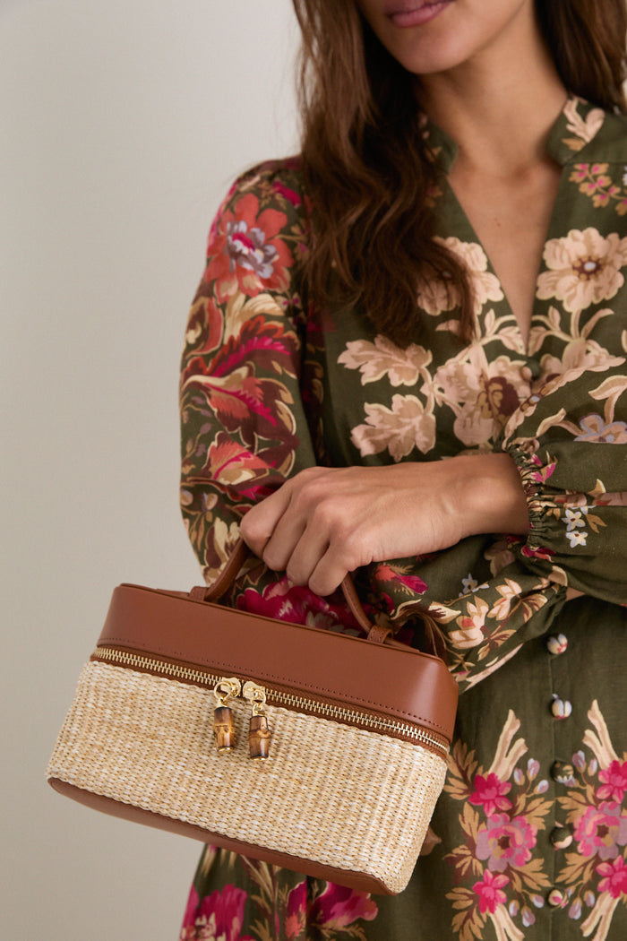 Cognac and Raffia Box Bag