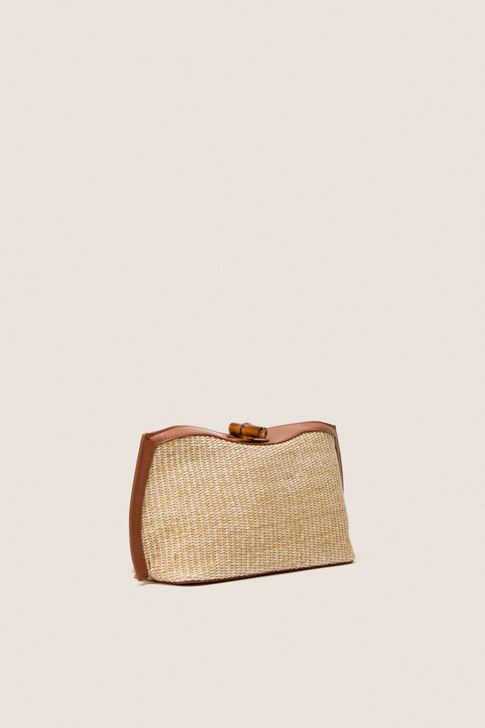 Cognac and Raffia Lock Clutch