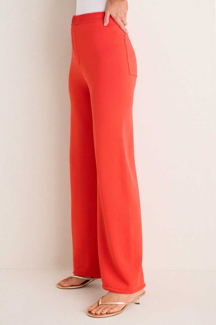 Coral Red Jabber Knit Pants