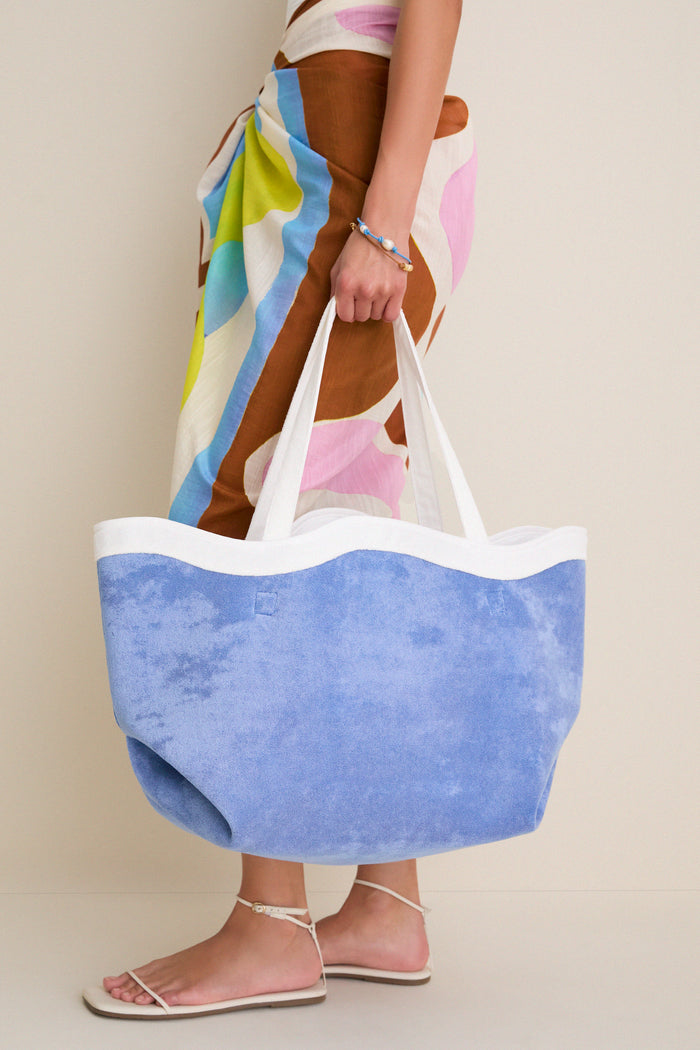 Cornflower and White Terrycloth August Tote