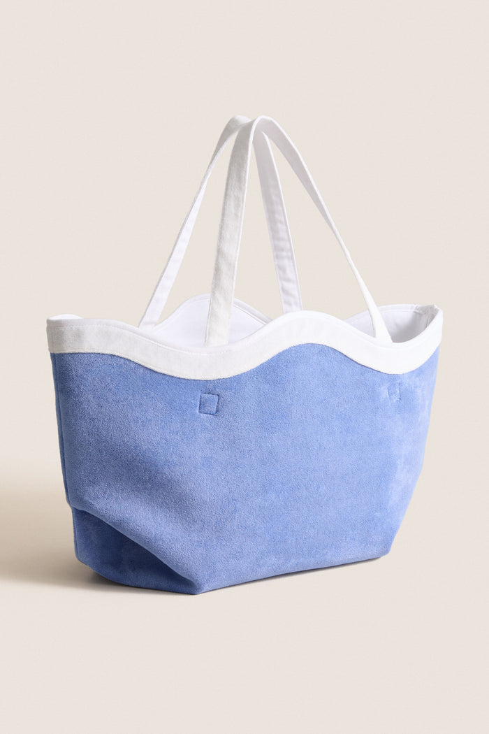 Cornflower and White Terrycloth August Tote