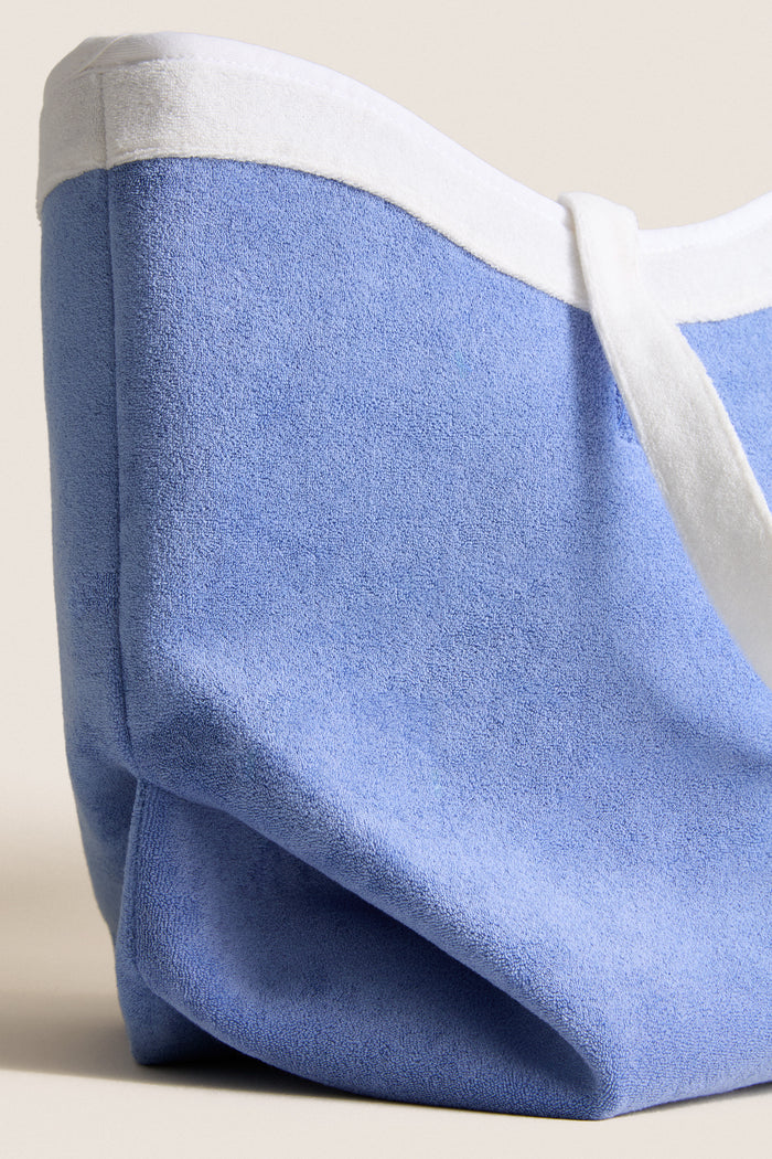 Cornflower and White Terrycloth August Tote