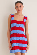 Cornflower Blue & Red Crochet Cooper Mini Dress