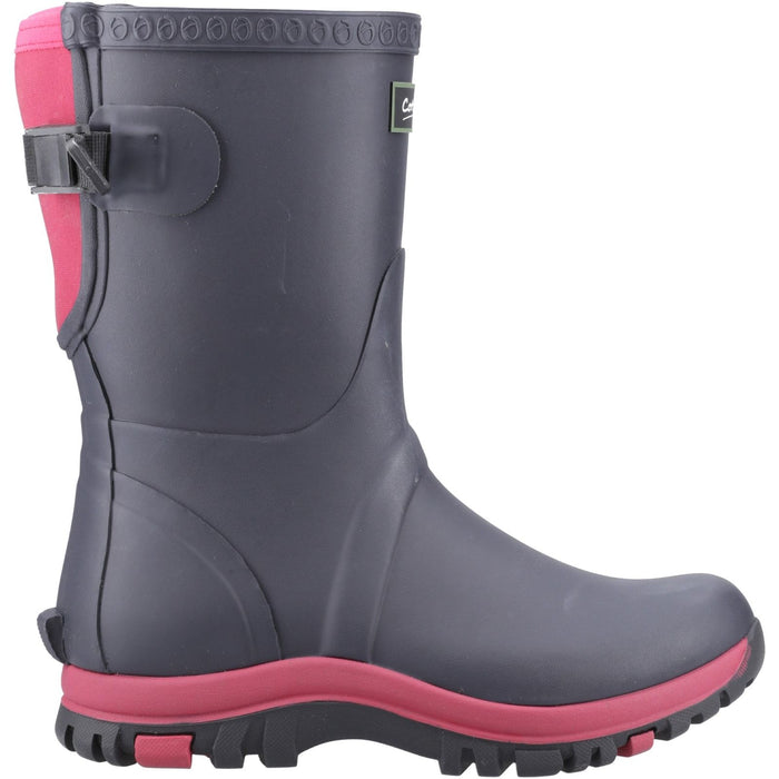 Cotswold Womens Realm Adjustable Short Wellington Boot Navy/Pink