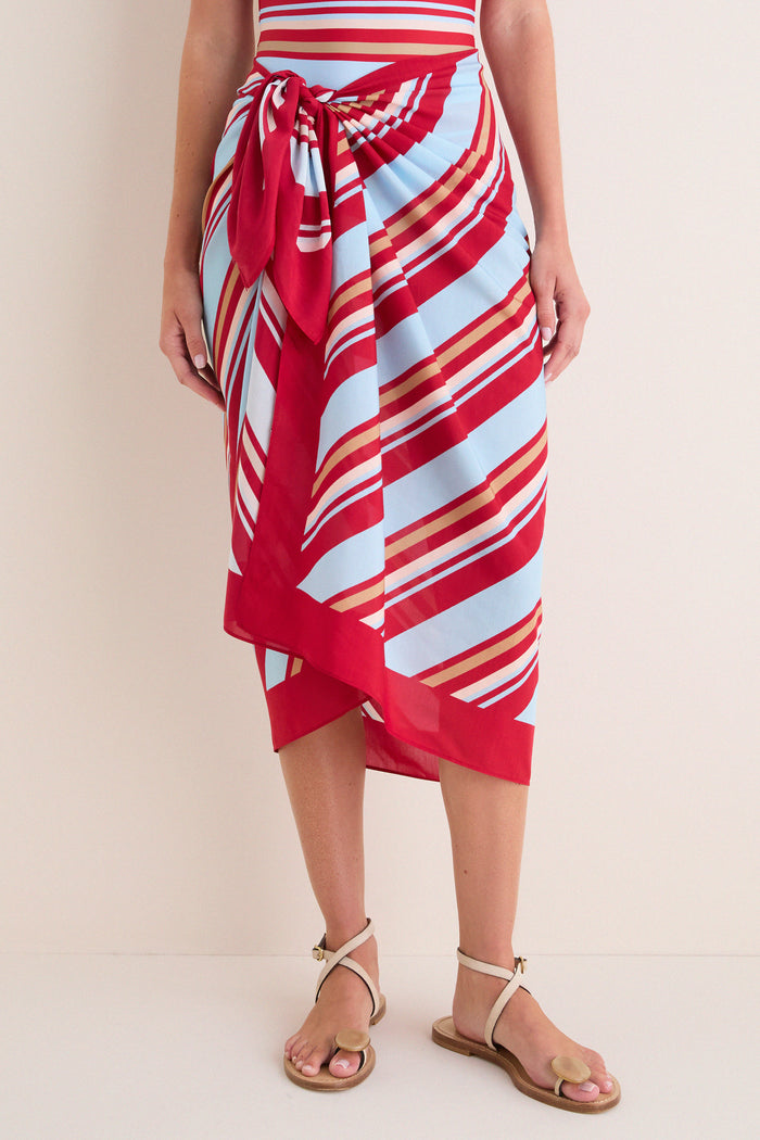 Cranberry Copenhagen Stripe Long Pareo