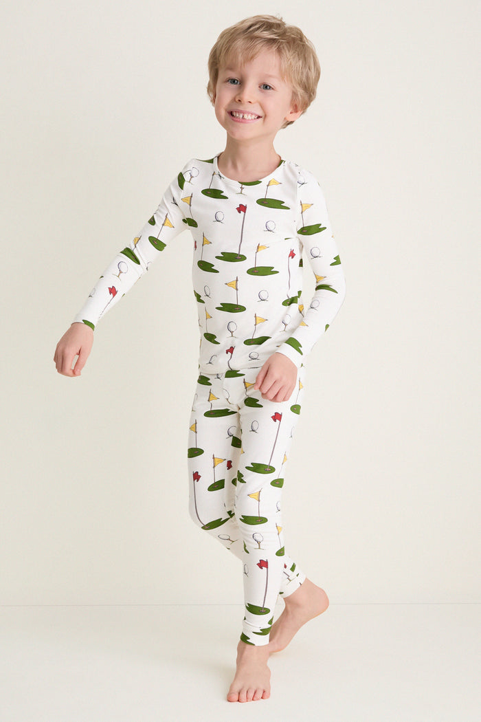 Cream Golf Tournament Kids Bamboo Pj Set